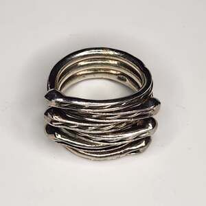 Bat-Ami Signed 925 Sterling Silver Electroform Multi-Row Wrap Design Ring